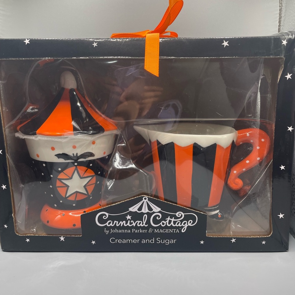 Johanna Parker Carnival Cottage Halloween Sugar And Creamer Set NEW